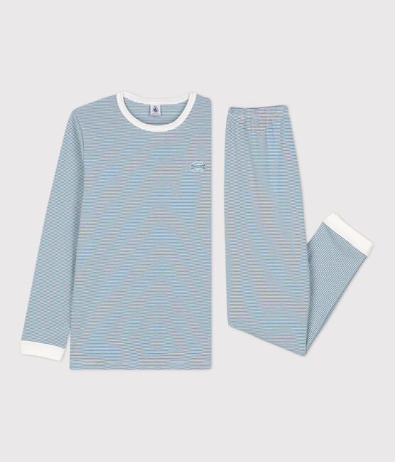 Kinderpyjama aus Baumwolle mit Ringelstreifen blau ROVER/weiss MARSHMALLOW