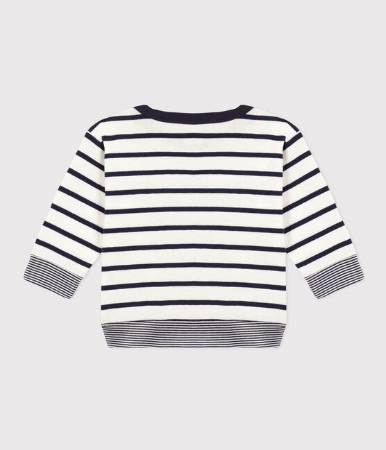 Langärmeliges Baby-T-Shirt aus gestreifter Baumwolle weiss MARSHMALLOW/blau SMOKING