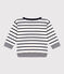 Langärmeliges Baby-T-Shirt aus gestreifter Baumwolle weiss MARSHMALLOW/blau SMOKING