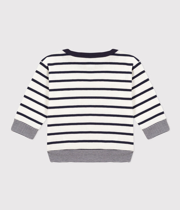 Lang&auml;rmeliges Baby-T-Shirt aus gestreifter Baumwolle weiss/blau