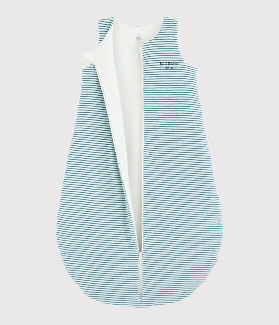 Gestreifter Baby-Schlafsack aus Rippstrick weiss MARSHMALLOW/ BRUME