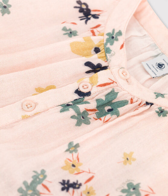 Langärmeliges Kinderkleid aus Baumwollgaze für Mädchen rosa SALINE/weiss MULTICO