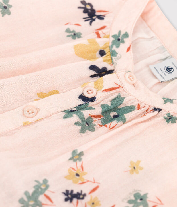 Lang&auml;rmeliges Kinderkleid aus Baumwollgaze f&uuml;r M&auml;dchen rosa/vielfarbig