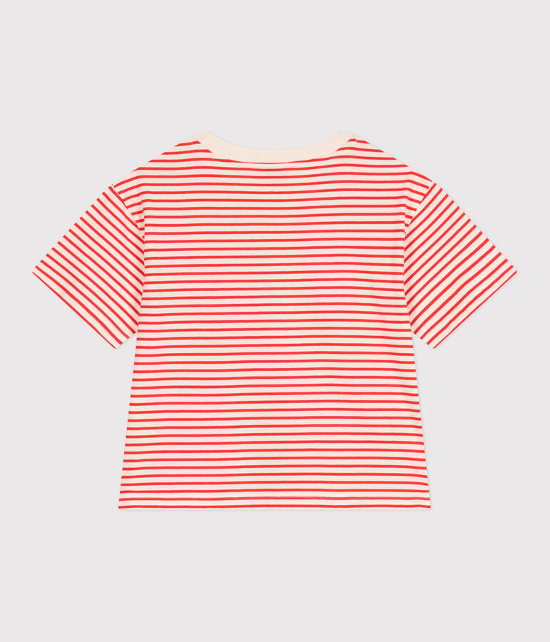 Damen-T-Shirt Le Boxy aus Baumwolle mit Streifen naturfarben/rot