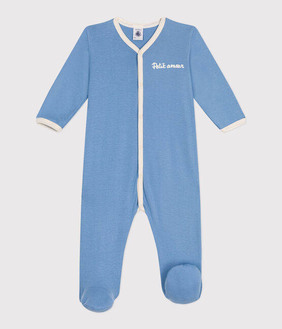 Strampler aus einfarbiger Baumwolle blau ALASKA
