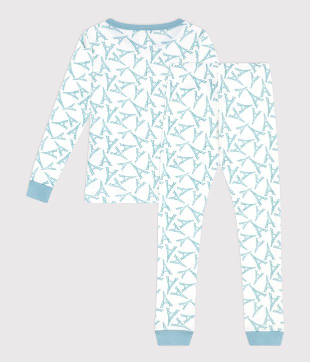 Eng anliegender Kinder-Pyjama aus Baumwolle mit Eiffelturm-Motiv weiss/gr&uuml;n/vielfarbig