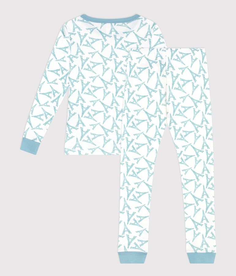 Eng anliegender Kinder-Pyjama aus Baumwolle mit Eiffelturm-Motiv weiss/gr&uuml;n/vielfarbig