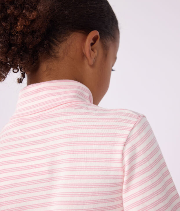 Kinder-Rollkragenshirt aus Baumwolle mit Streifen rosa/rosa