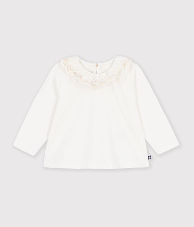 Lang&auml;rmeliges Baby T-Shirt aus einfarbiger Baumwolle weiss