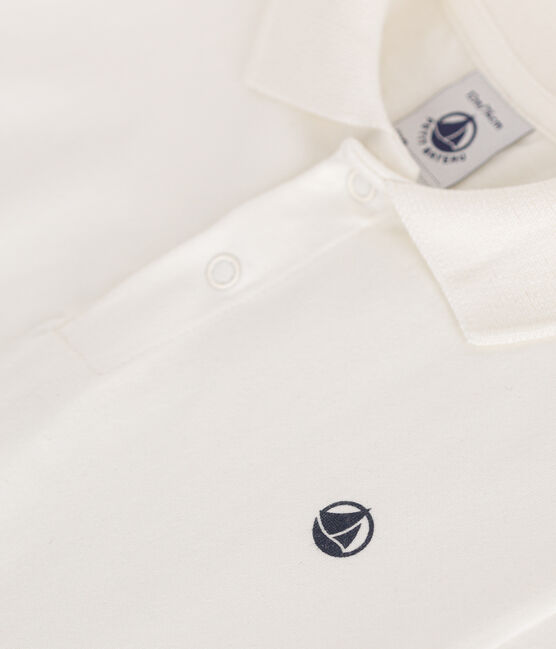 Kurzärmeliges Baby-Poloshirt aus Baumwolle weiss MARSHMALLOW