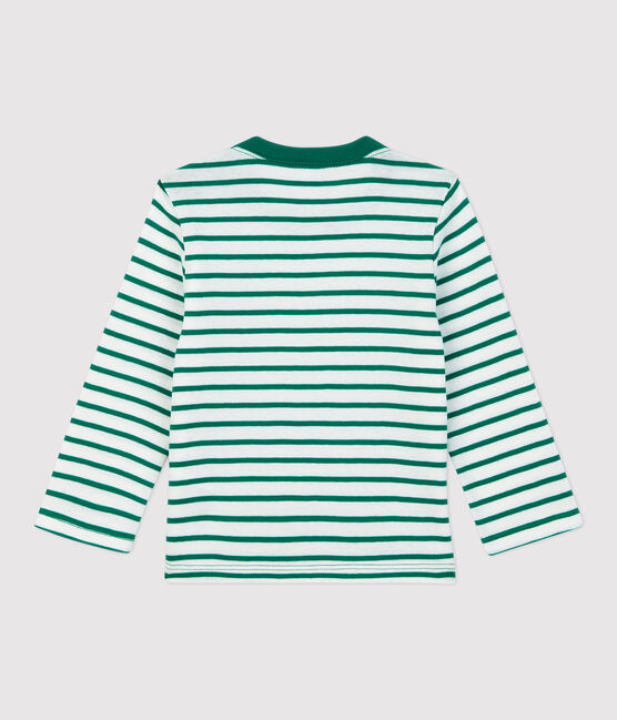 Baby-T-Shirt aus Baumwolle mit Streifenmuster weiss MARSHMALLOW/ PIVERT