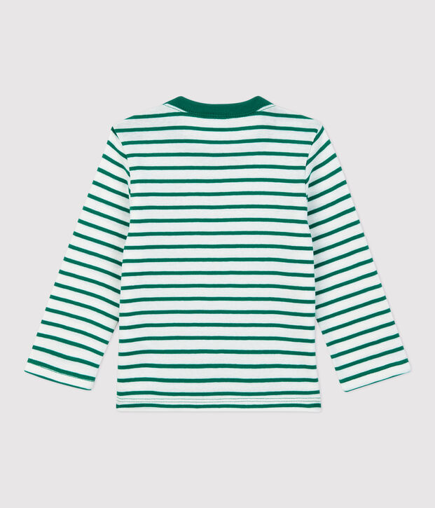 Baby-T-Shirt aus Baumwolle mit Streifenmuster weiss/gr&uuml;n
