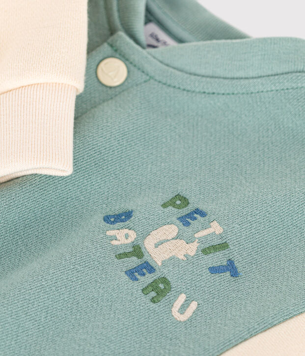 Baby College-Jacke aus Molton gr&uuml;n/naturfarben