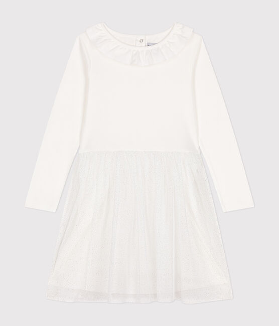 Kinder Kleid aus Rippstrick und Tüll für Mädchen weiss MARSHMALLOW