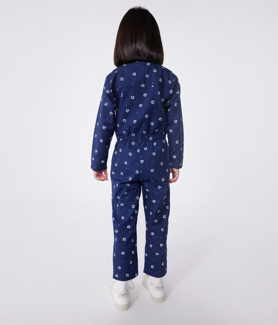 Langärmeliger Kinder-Overall aus Baumwolle mit Blumenmuster blau MEDIEVAL/weiss MARSHMALLOW