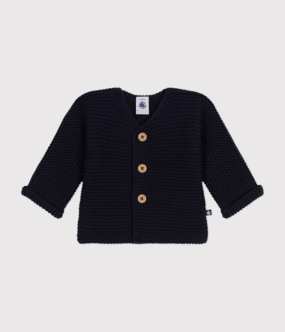Baby-Cardigan kraus rechts gestrickt blau SMOKING
