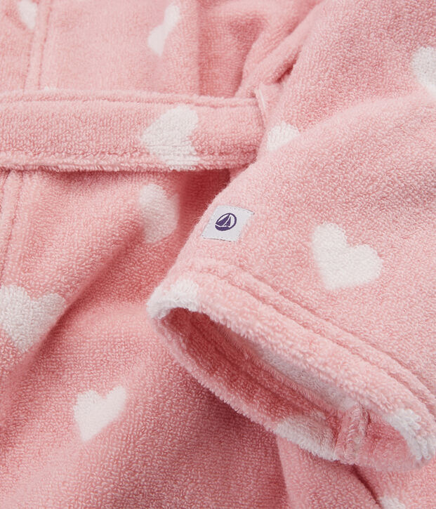 Frottee-Bademantel mit Herzchen-Muster f&uuml;r M&auml;dchen rosa/weiss