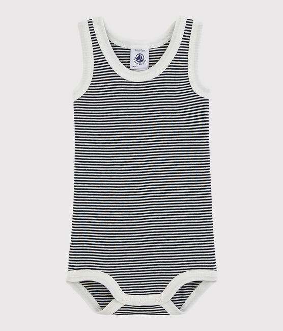Ärmelloser Baby-Body Mädchen/Jungen blau SMOKING/weiss MARSHMALLOW