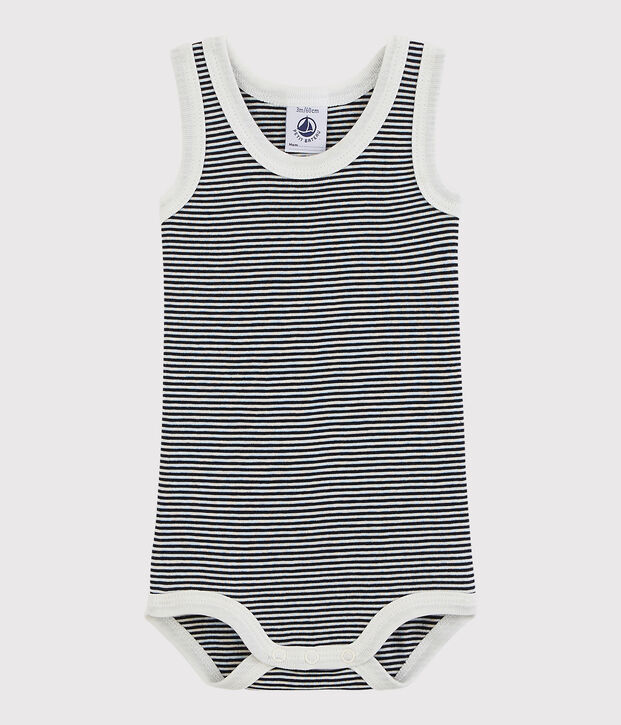 &Auml;rmelloser Baby-Body M&auml;dchen/Jungen blau/weiss