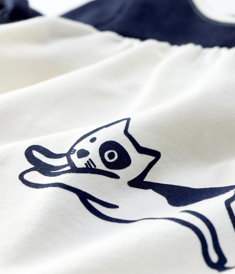 Baby-Kleid aus Molton f&uuml;r M&auml;dchen weiss MARSHMALLOW/blau SMOKING