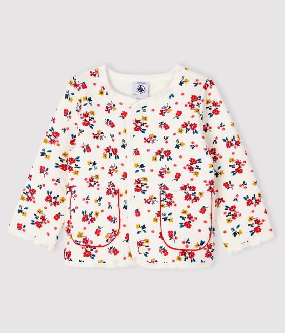 Baby-Cardigan aus Doppeljersey für Mädchen weiss MARSHMALLOW/weiss MULTICO
