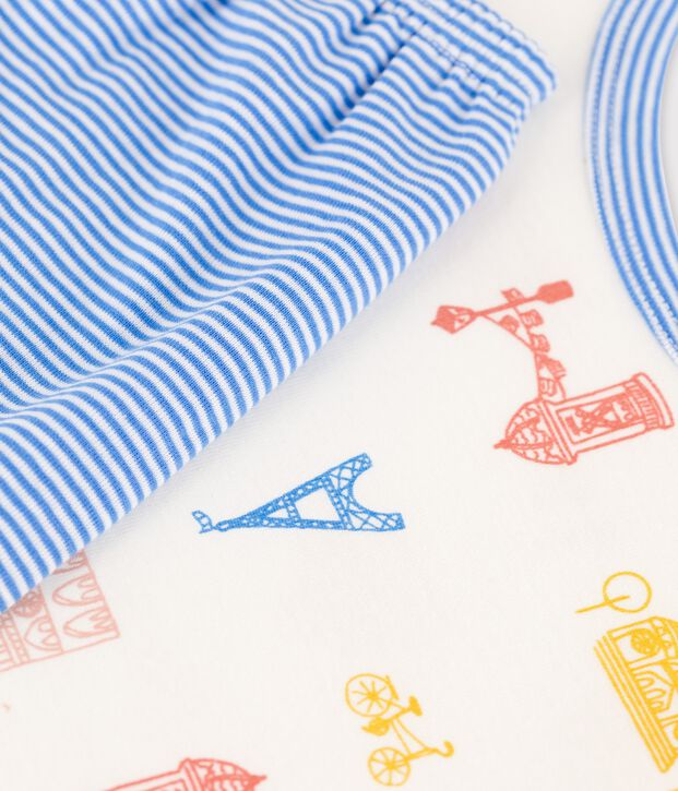 Kinder-Kurzpyjama Paris aus Baumwolle f&uuml;r Jungen weiss/vielfarbig