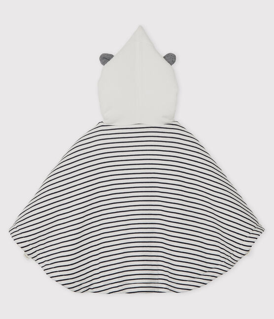 Gestreiftes Baby-Cape aus Bio-Baumwolle mit Kapuze weiss MARSHMALLOW/blau SMOKING
