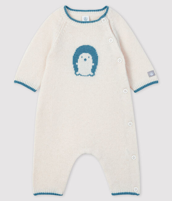 Gestrickter Baby-Langoverall mit Jacquard-Muster weiss MARSHMALLOW