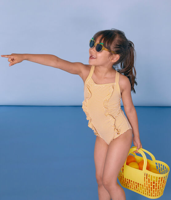 1-teiliger Kinder-Badeanzug Mädchen gelb BAMBOO/weiss MARSHMALLOW