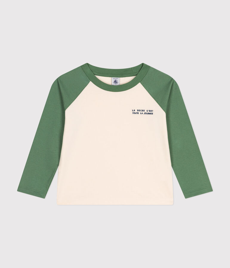 Lang&auml;rmeliges Kinder-T-Shirt aus feinem Jersey f&uuml;r Jungen naturfarben/gr&uuml;n