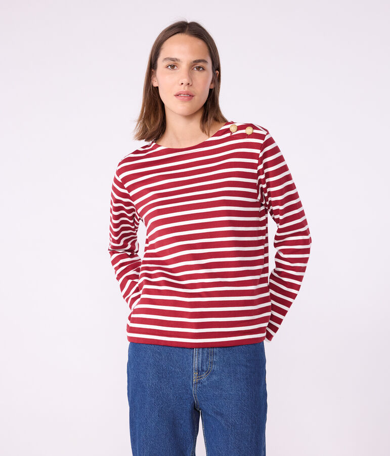 Damen-Streifenshirt Marini&egrave;re aus Baumwolle rot/naturfarben