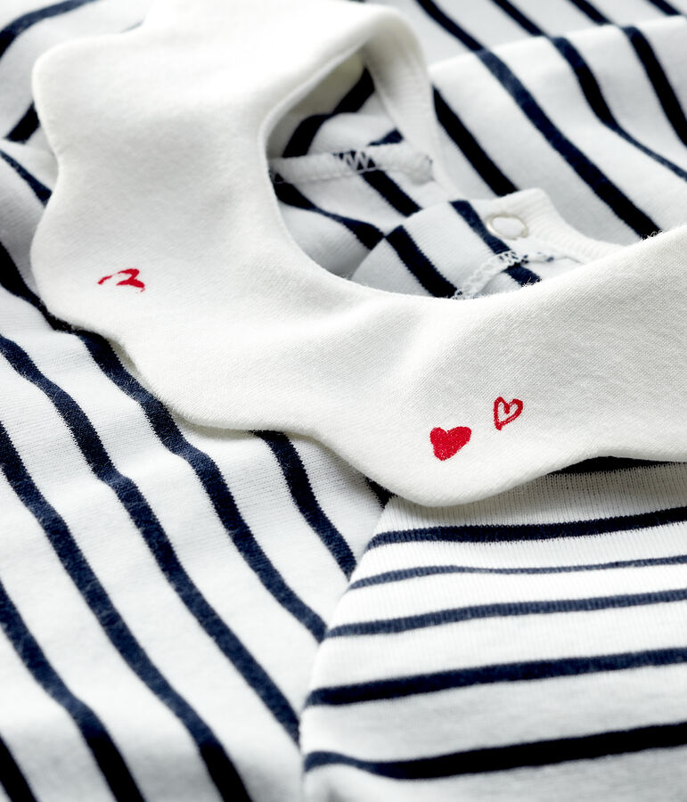 Kurz&auml;rmeliges gestreiftes Babykleid aus Rippstrick f&uuml;r M&auml;dchen weiss/blau