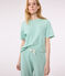 Damen-Pyjama aus Baumwolle mit weiten Beinen und Streifen grün ALOEVERA/weiss MARSHMALLOW