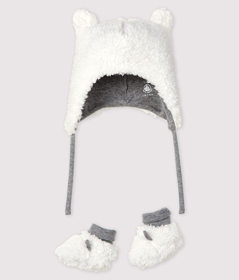 Set mit M&uuml;tzchen f&uuml;r Neugeborene und Babyschuhen aus Sherpa variante 1