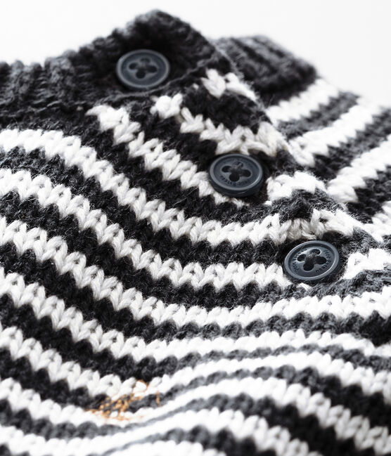 Baby Jungen Pullover mit Milleraies-Ringelstreifen grau CAPECOD/weiss MARSHMALLOW