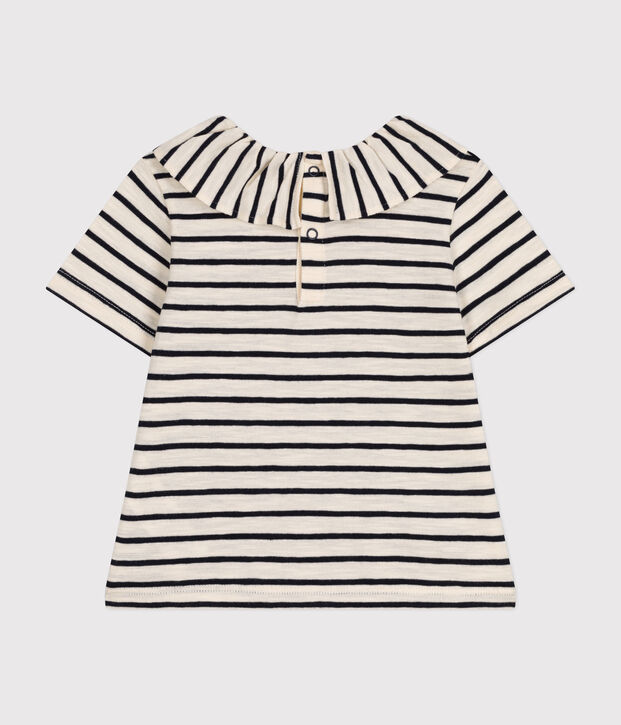 Kurz&auml;rmelige Baby-Bluse aus Jersey naturfarben/blau