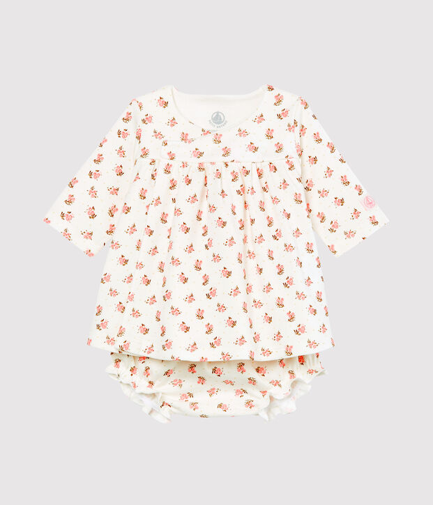 Baby-Kleid und -Bloomer f&uuml;r M&auml;dchen weiss/vielfarbig