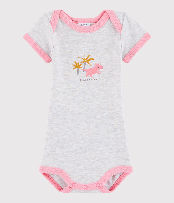 Kurzärmeliger Baby-Body Mädchen grau BELUGA/rosa GRETEL
