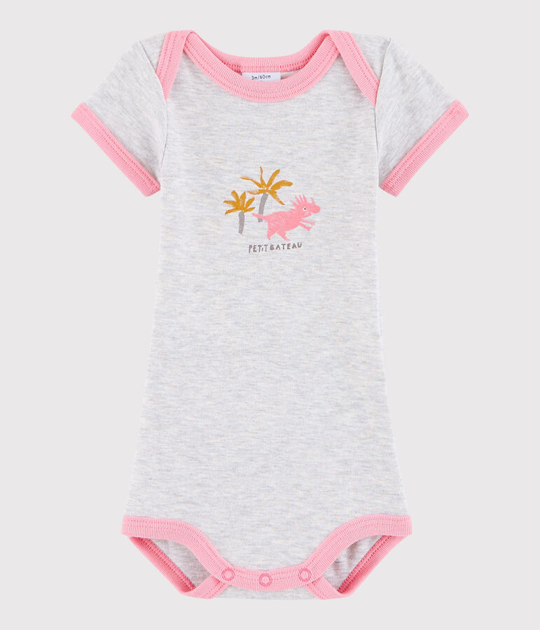 Kurz&auml;rmeliger Baby-Body M&auml;dchen grau/rosa