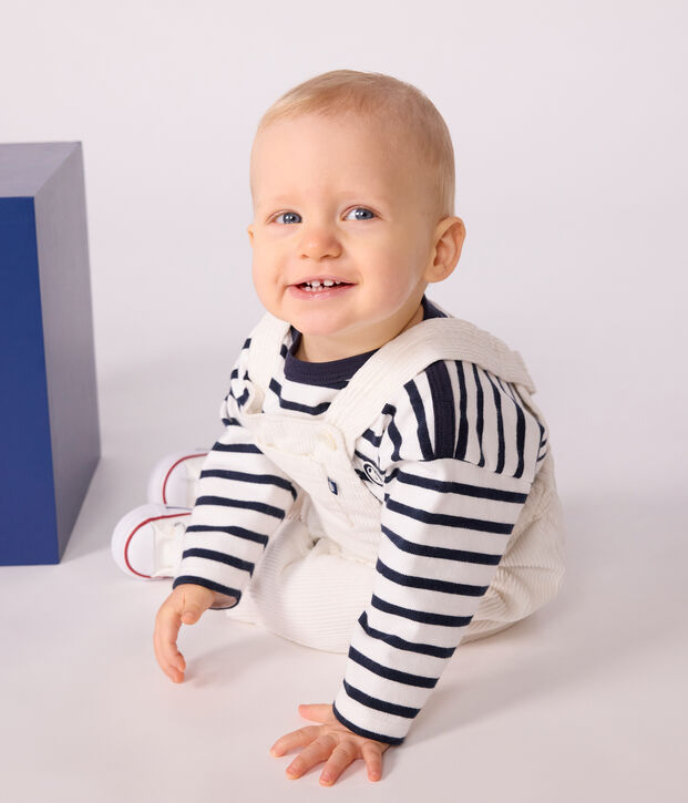 Baby-Latzhose aus einfarbigem Fein-Cord MILK