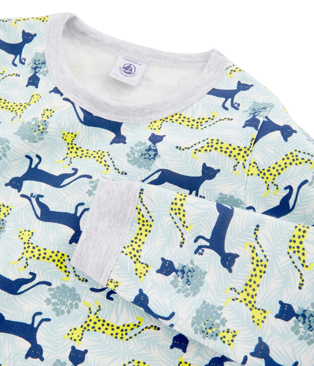 Molton-Pyjama f&uuml;r kleine Jungen weiss/vielfarbig