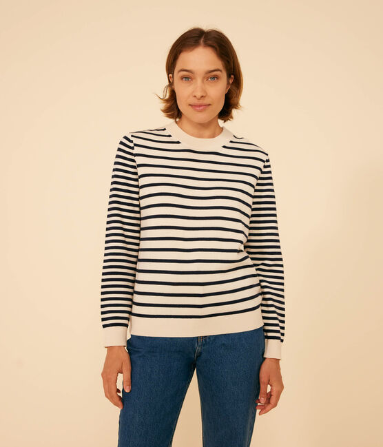 Streifenpulli aus Baumwolle für Damen weiss AVALANCHE/blau SMOKING
