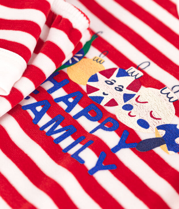 Kinder-Pyjama aus Nicki mit Streifen rot/weiss