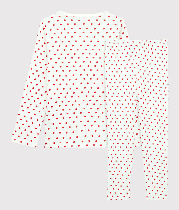 Kinderpyjama aus Baumwolle mit rotem Polka-Dot-Muster f&uuml;r M&auml;dchen weiss/rot