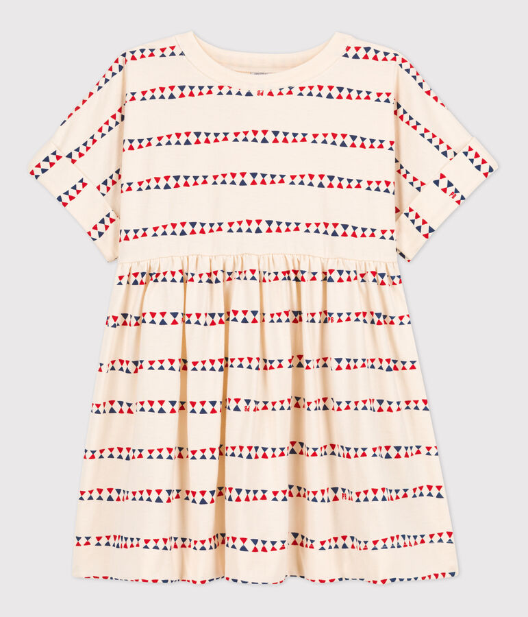 Lang&auml;rmeliges bedrucktes Kinderkleid aus Molton f&uuml;r M&auml;dchen naturfarben/vielfarbig