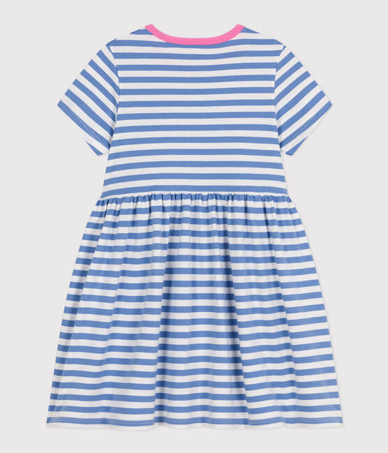 Kurzärmeliges gestreiftes Kleid aus Baumwolle Kinder/Mädchen GAULOISE/ MARSHMALLOW