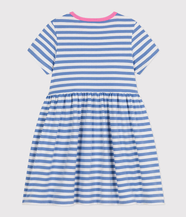 Kurz&auml;rmeliges gestreiftes Kleid aus Baumwolle Kinder/M&auml;dchen blau/weiss