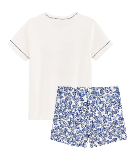 Rippstrick-Kurzpyjama für kleine Jungen weiss MARSHMALLOW/weiss MULTICO