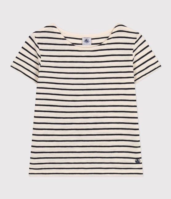 Gestreiftes T-Shirt aus geflammtem Jersey Kinder/Mädchen weiss AVALANCHE/blau SMOKING