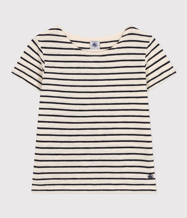 Gestreiftes T-Shirt aus geflammtem Jersey Kinder/M&auml;dchen naturfarben/blau